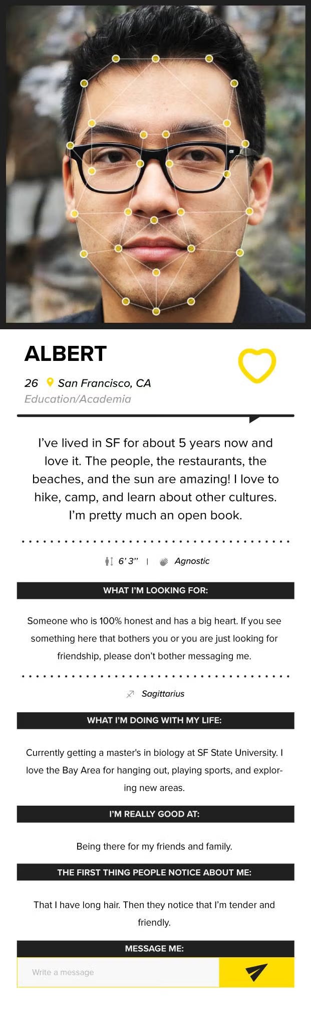 Albert's AI dating profile